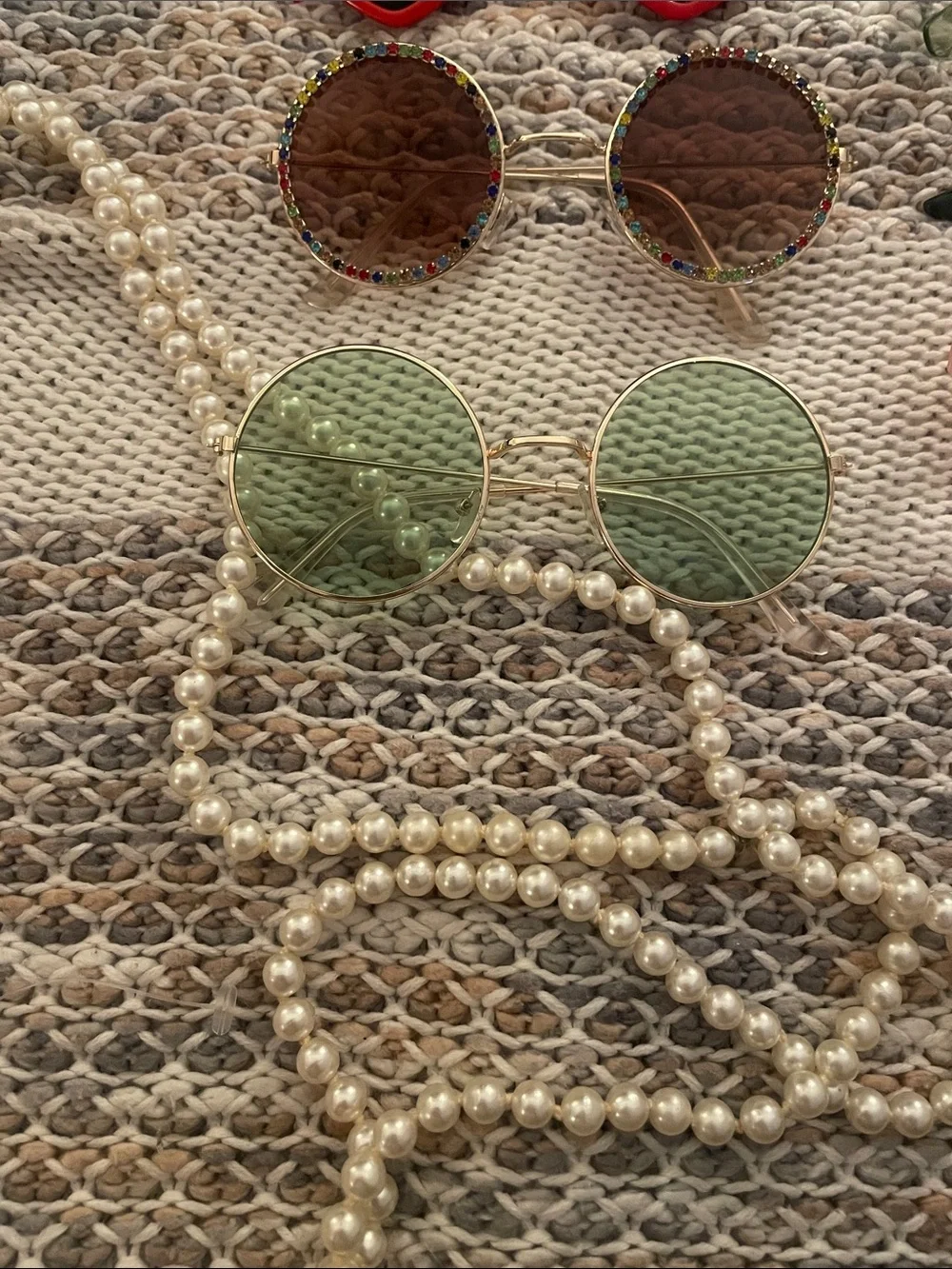 Assorted Vintage-Inspired Sunglasses Bundle with Pearl Necklace